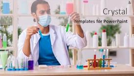  Presentation with testing - Presentation theme with young-male-chemist-testing-soap background and a lemonade colored foreground