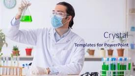  Presentation with chemist - PPT theme with young-male-chemist-working background and a sky blue colored foreground