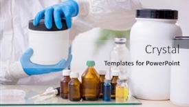  Presentation with chemist - Presentation theme featuring young-male-chemist-working background and a sky blue colored foreground