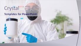  Presentation with chemist - Amazing PPT theme having young-male-chemist-working backdrop and a sky blue colored foreground