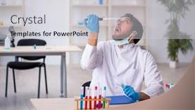  Presentation with lab - PPT theme featuring young-male-chemist-working background and a light gray colored foreground