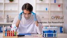  Presentation with chemist - Presentation design having young-male-chemist-working background and a coral colored foreground