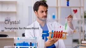  Presentation with young students working in groups - Slides featuring young-male-chemist-working background and a  colored foreground