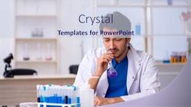  Presentation with chemist - Presentation design having young-male-chemist-working background and a sky blue colored foreground