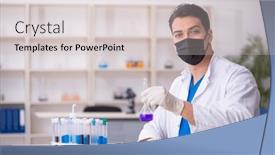  Presentation with chemist - PPT theme consisting of young-male-chemist-working background and a lemonade colored foreground