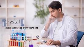  Presentation with chemist - PPT theme enhanced with young-male-chemist-working background and a sky blue colored foreground