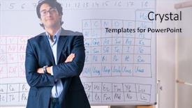  Presentation with table chemistry - Amazing PPT theme having young male chemistry teacher backdrop and a light blue colored foreground