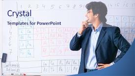  Presentation with table chemistry - Colorful presentation design enhanced with young male chemistry teacher backdrop and a sky blue colored foreground