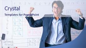  Presentation with table chemistry - PPT layouts featuring young male chemistry teacher background and a sky blue colored foreground
