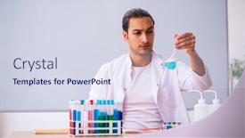  Presentation with chemistry - PPT layouts with young-male-chemistry-teacher background and a sky blue colored foreground