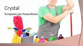  Presentation with cleaning - PPT layouts consisting of bleach chemicals - young male cleaner with cleaning background and a white colored foreground