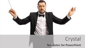  Presentation with baton - Audience pleasing theme consisting of young-male-conductor-with-closed backdrop and a light gray colored foreground