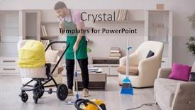  Presentation with contractor - PPT theme consisting of young-male-contractor-cleaner-looking background and a light gray colored foreground