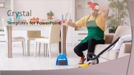  Presentation with contractor - Slide set consisting of young-male-contractor-cleaning background and a soft green colored foreground