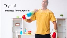  Presentation with contractor - Colorful presentation enhanced with young-male-contractor-cleaning backdrop and a sky blue colored foreground