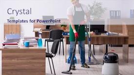  Presentation with office cleaning - Theme with young-male-contractor-cleaning background and a sky blue colored foreground