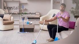  Presentation with contractor - Presentation theme with young-male-contractor-cleaning background and a  colored foreground