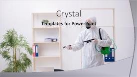  Presentation with contractor - Slide set enhanced with young-male-contractor-disinfecting-office background and a  colored foreground