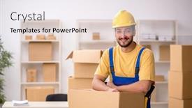  Presentation with contractor - Theme having young-male-contractor-doing-home background and a sky blue colored foreground