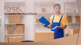  Presentation with contractor - Presentation theme enhanced with young-male-contractor-doing-home background and a soft green colored foreground