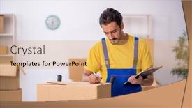  Presentation with contractor - Presentation design consisting of young-male-contractor-doing-home background and a yellow colored foreground