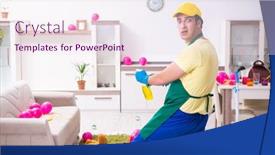  Presentation with contractor - PPT layouts consisting of young male contractor doing housework after party background and a pink colored foreground