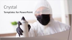  Presentation with pest control - Cool new PPT theme with young-male-contractor-doing-pest backdrop and a sky blue colored foreground