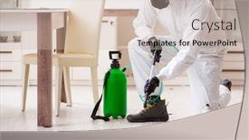  Presentation with pest control - Amazing PPT theme having young-male-contractor-doing-pest backdrop and a soft green colored foreground