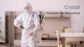  Presentation with pest control - PPT theme enhanced with young-male-contractor-doing-pest background and a  colored foreground