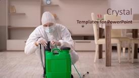  Presentation with pest control - Theme having young-male-contractor-doing-pest background and a coral colored foreground