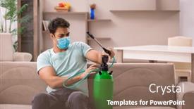  Presentation with pest control - Presentation theme consisting of young-male-contractor-doing-pest background and a violet colored foreground