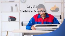  Presentation with conditioner - Audience pleasing theme consisting of young-male-contractor-repairing-air backdrop and a light gray colored foreground