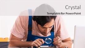  Presentation with contractor - Presentation consisting of young-male-contractor-repairing-computer background and a sky blue colored foreground