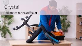  Presentation with contractor - Audience pleasing slides consisting of young-male-contractor-repairing-furniture backdrop and a sky blue colored foreground