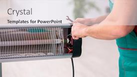  Presentation with contractor - Beautiful presentation featuring young-male-contractor-repairing-heater backdrop and a sky blue colored foreground