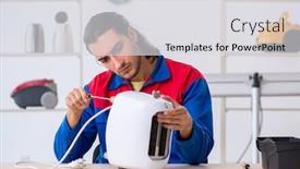  Presentation with contractor - Presentation consisting of young-male-contractor-repairing-toaster background and a light gray colored foreground
