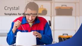  Presentation with contractor - Beautiful theme featuring young-male-contractor-repairing-toaster backdrop and a coral colored foreground