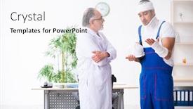  Presentation with old young - Colorful PPT theme enhanced with young male contractor visiting old doctor backdrop and a white colored foreground