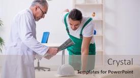  Presentation with old young - Beautiful presentation theme featuring young-male-contractor-visiting-old backdrop and a light gray colored foreground