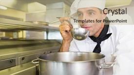  Presentation with food - Colorful slide set enhanced with young male cook tasting food backdrop and a  colored foreground