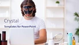  Presentation with blog - Theme consisting of young-male-cosmetician-recording-video background and a sky blue colored foreground