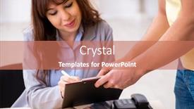  Presentation with courier - Presentation enhanced with young-male-courier-delivering-parcel background and a coral colored foreground