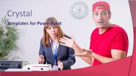  Presentation with courier - PPT theme enhanced with young-male-courier-delivering-pizza background and a sky blue colored foreground