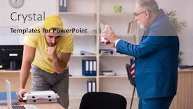  Presentation with courier - Audience pleasing presentation theme consisting of young-male-courier-delivering-pizza backdrop and a mint green colored foreground