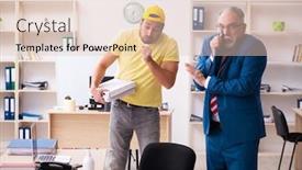  Presentation with courier - PPT theme featuring young-male-courier-delivering-pizza background and a lemonade colored foreground