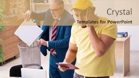  Presentation with courier - Slide deck featuring young-male-courier-delivering-pizza background and a yellow colored foreground