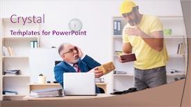  Presentation with courier - Slide deck consisting of young-male-courier-delivering-pizza background and a sky blue colored foreground