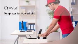  Presentation with courier - Audience pleasing slide set consisting of young-male-courier-delivering-postbox backdrop and a lemonade colored foreground