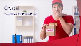  Presentation with courier - Cool new PPT theme with young-male-courier-delivering-postbox backdrop and a sky blue colored foreground