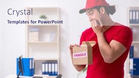  Presentation with courier - Slide deck consisting of young-male-courier-delivering-postbox background and a sky blue colored foreground